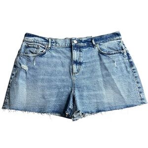 New LOFT Women’s Distressed Denim Cutoff Shorts Blue Size 14 / 32 inseam 3”‎